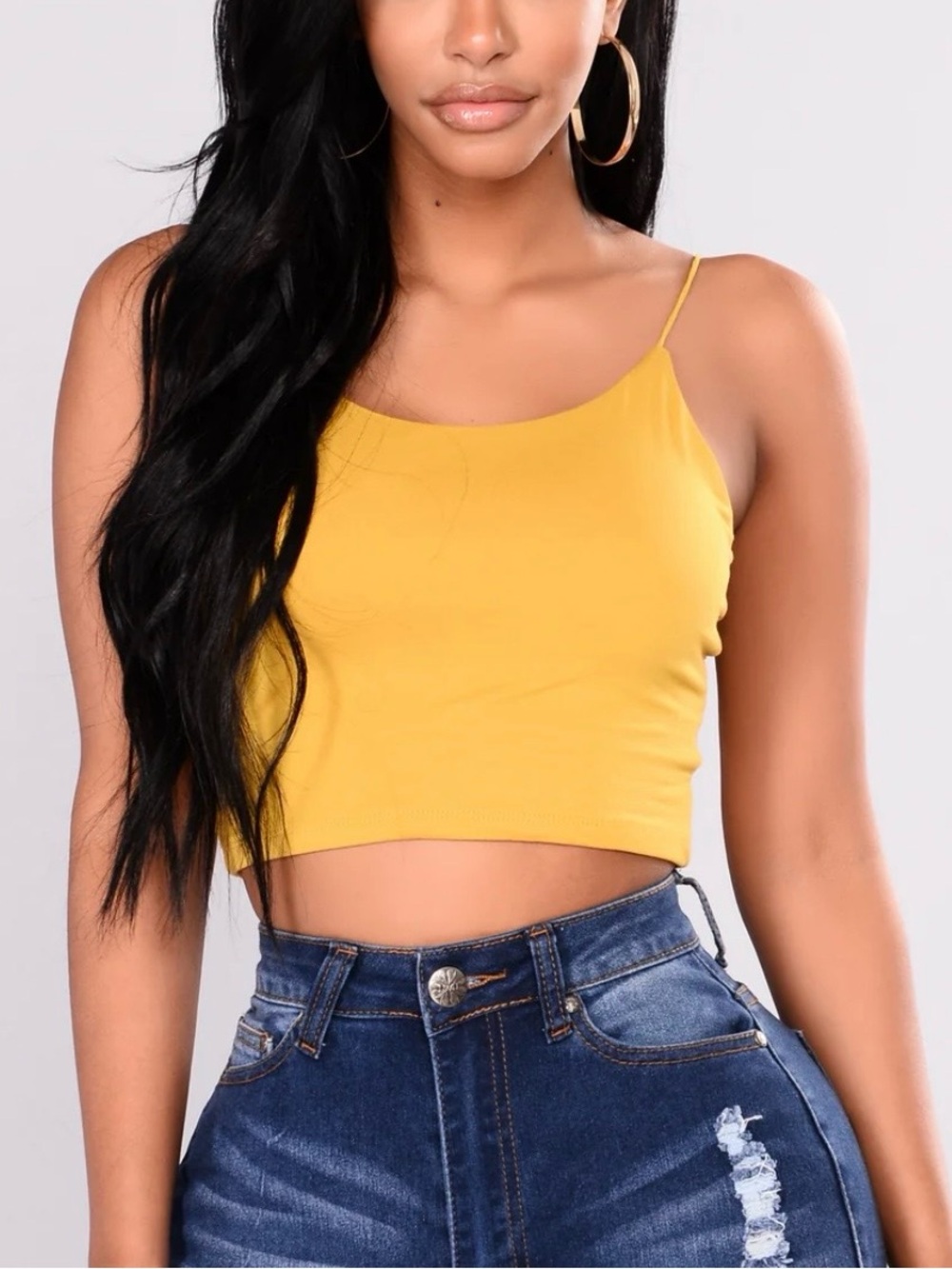Women’s Fashion Nova Mustard Yellow Spaghetti-Strap Crop Top, Small Like New